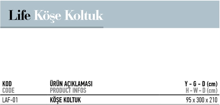 Life Köşe Koltuk Ölçü