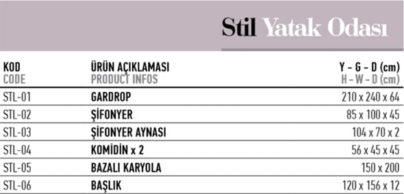Stil Yatak Odası Ölçü